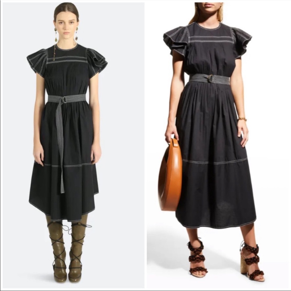 Ulla Johnson Black Midi Dress with White Stitching